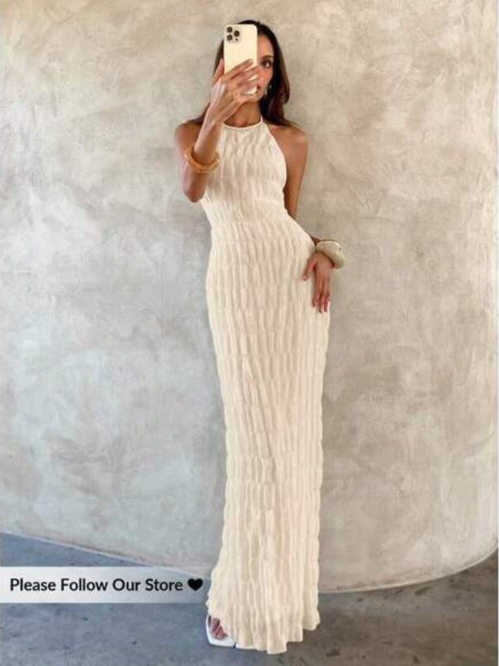 Aloruh Solid Color Pleated Fitted Backless Sexy Dress,Dresses For